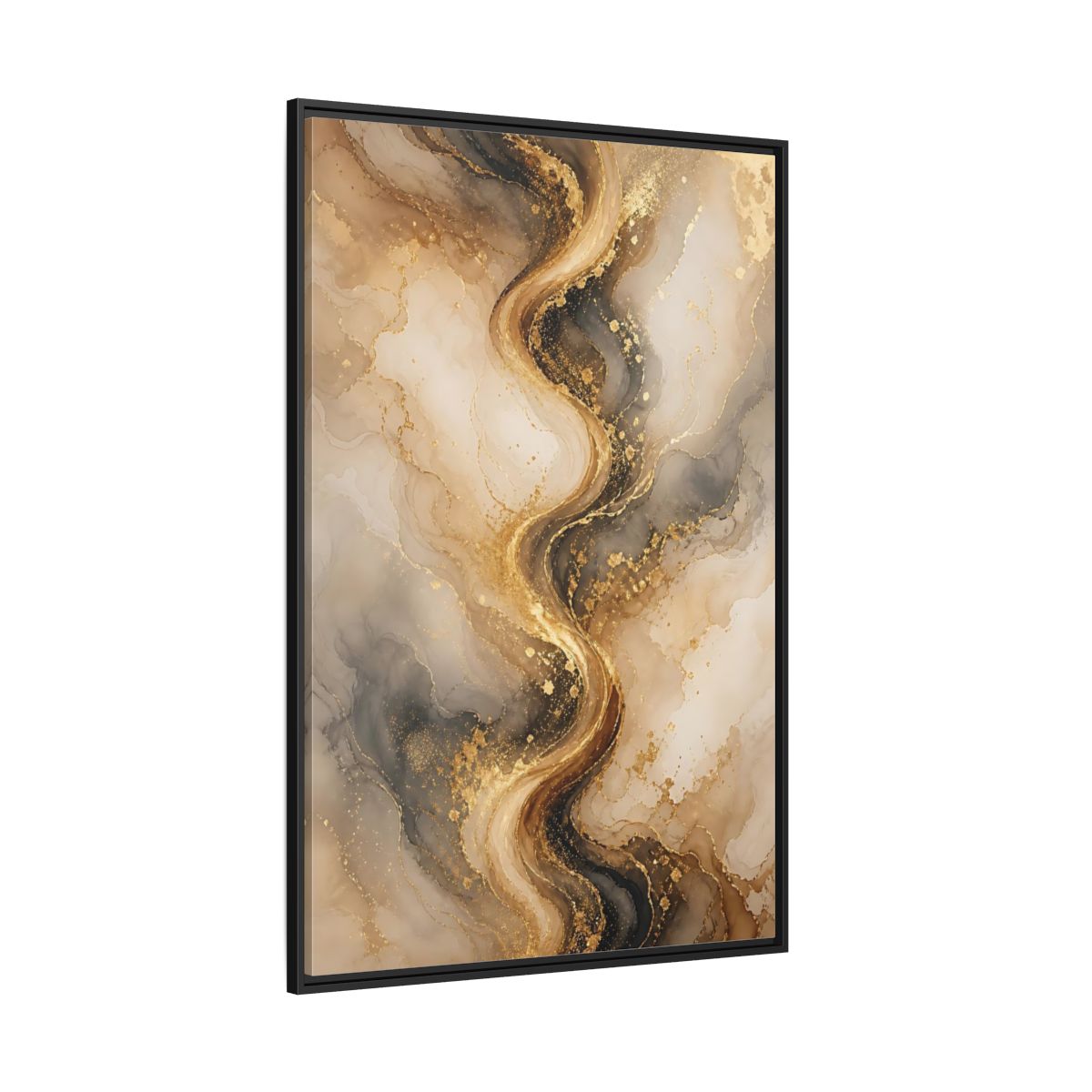 Abstract Fluid Art Gold and Gray Framed Canvas Wall Art - Living Room, Above Sofa shown as canvas wall art