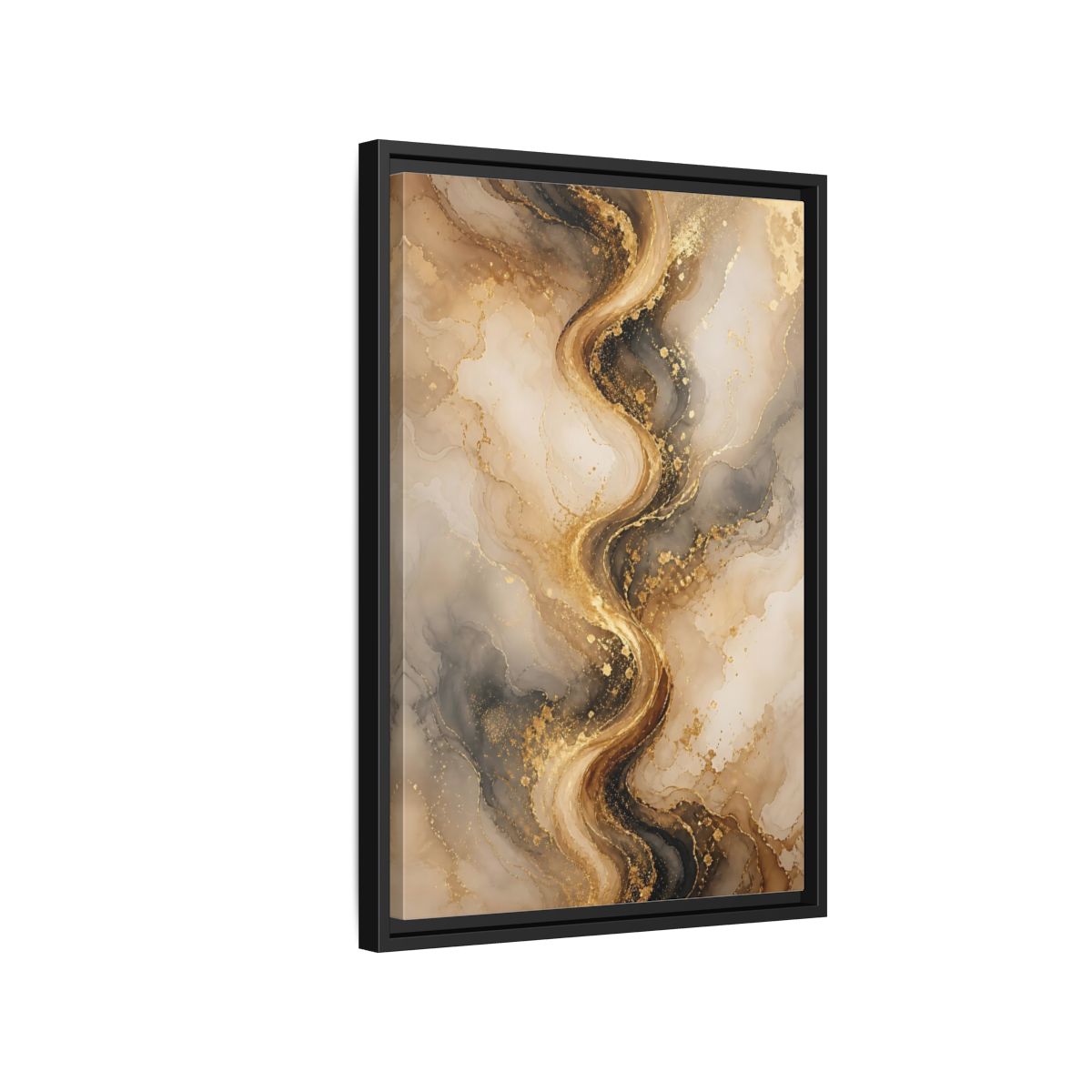 Abstract Fluid Art Gold and Gray Framed Canvas Wall Art - Living Room, Above Sofa shown as canvas wall art