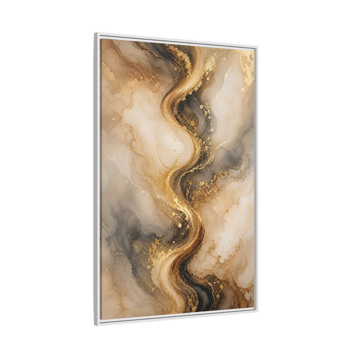 Abstract Fluid Art Gold and Gray Framed Canvas Wall Art - Living Room, Above Sofa shown as canvas wall art