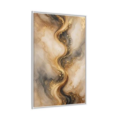 Abstract Fluid Art Gold and Gray Framed Canvas Wall Art - Living Room, Above Sofa shown as canvas wall art