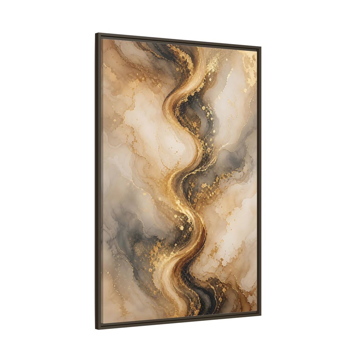 Abstract Fluid Art Gold and Gray Framed Canvas Wall Art - Living Room, Above Sofa shown as canvas wall art