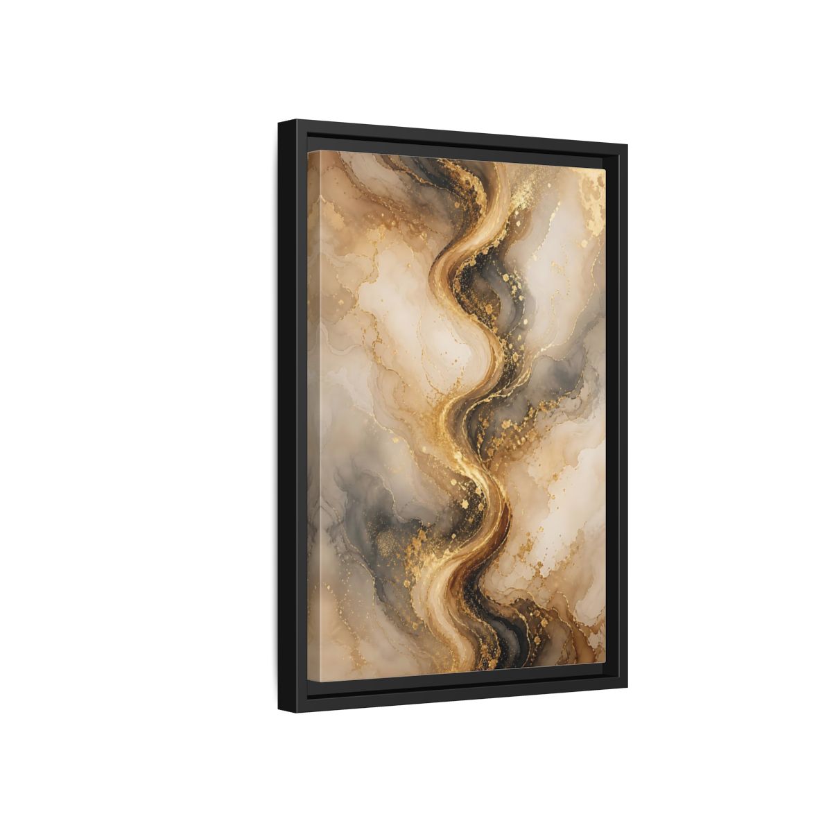 Abstract Fluid Art Gold and Gray Framed Canvas Wall Art - Living Room, Above Sofa shown as canvas wall art