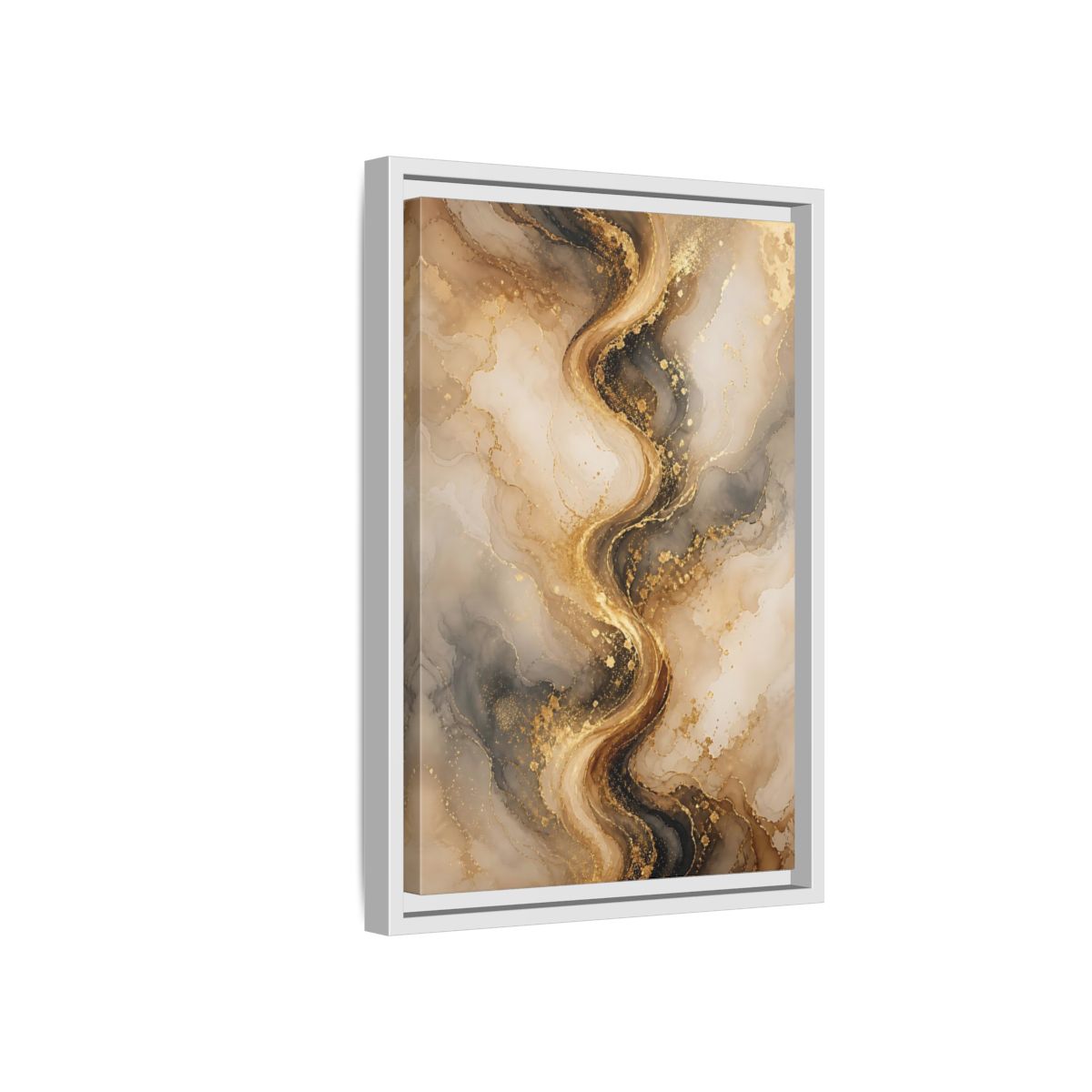 Abstract Fluid Art Gold and Gray Framed Canvas Wall Art - Living Room, Above Sofa shown as canvas wall art