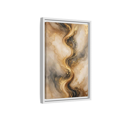 Abstract Fluid Art Gold and Gray Framed Canvas Wall Art - Living Room, Above Sofa shown as canvas wall art