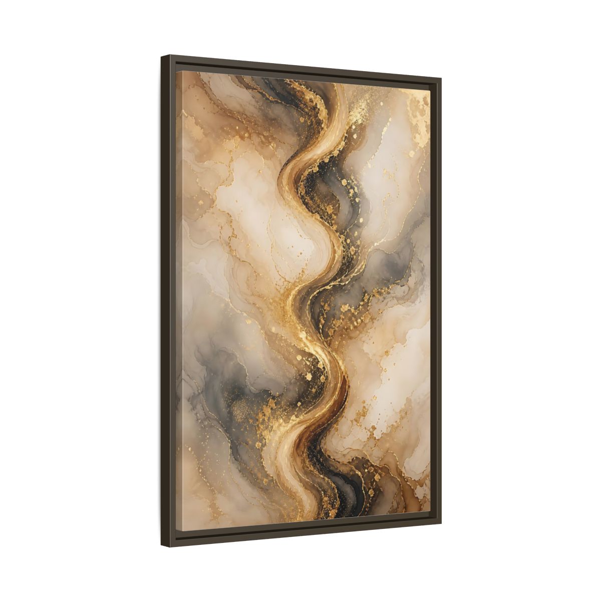 Abstract Fluid Art Gold and Gray Framed Canvas Wall Art - Living Room, Above Sofa shown as canvas wall art