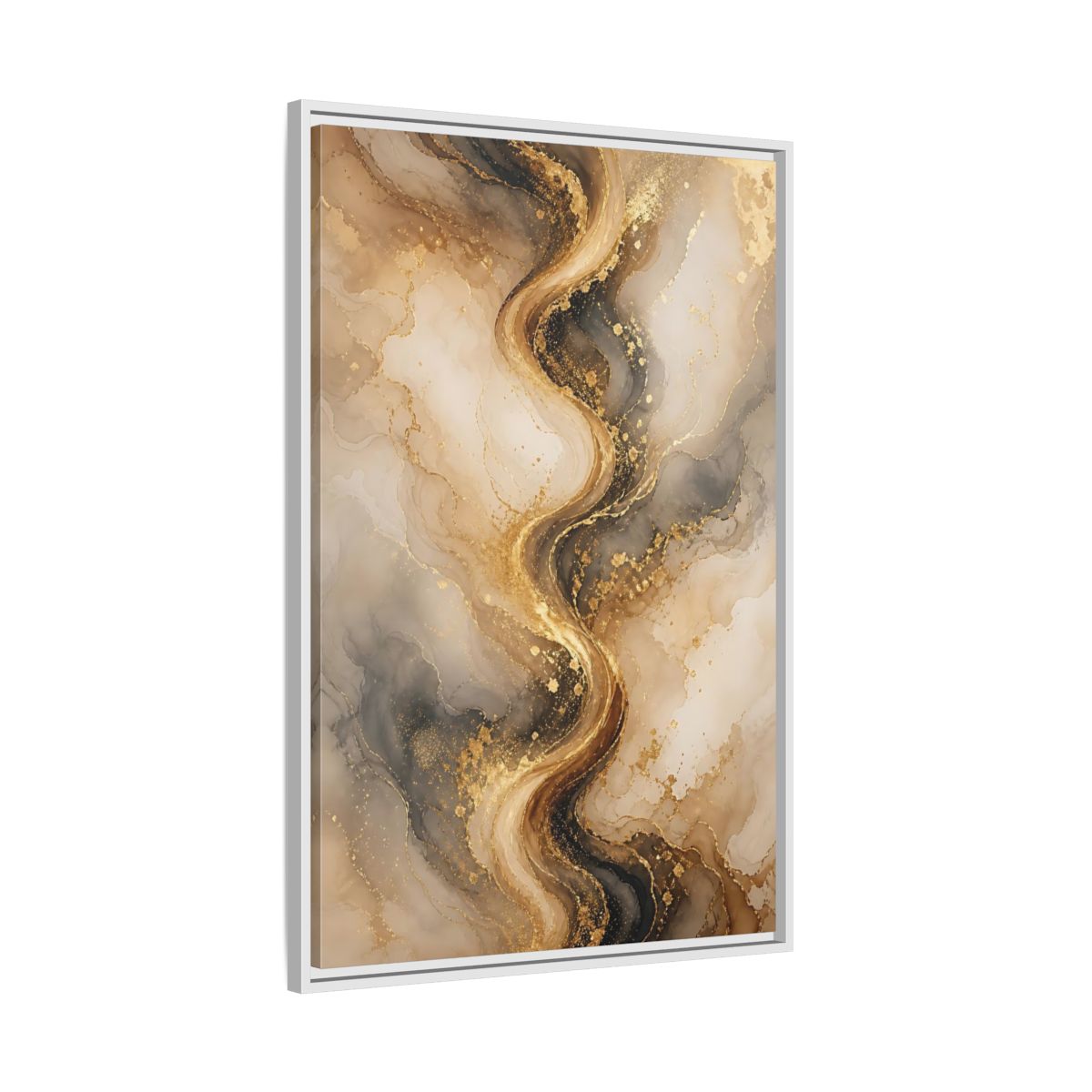 Abstract Fluid Art Gold and Gray Framed Canvas Wall Art - Living Room, Above Sofa shown as canvas wall art
