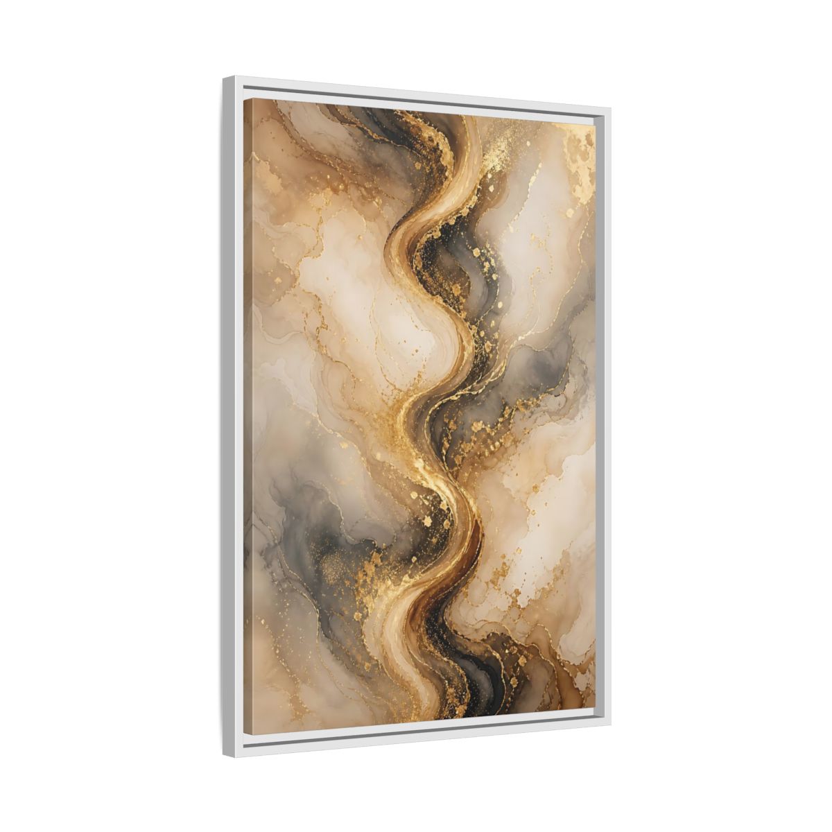 Abstract Fluid Art Gold and Gray Framed Canvas Wall Art - Living Room, Above Sofa shown as canvas wall art
