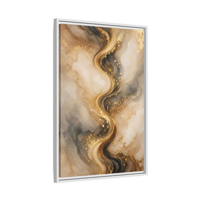 Abstract Fluid Art Gold and Gray Framed Canvas Wall Art - Living Room, Above Sofa shown as canvas wall art