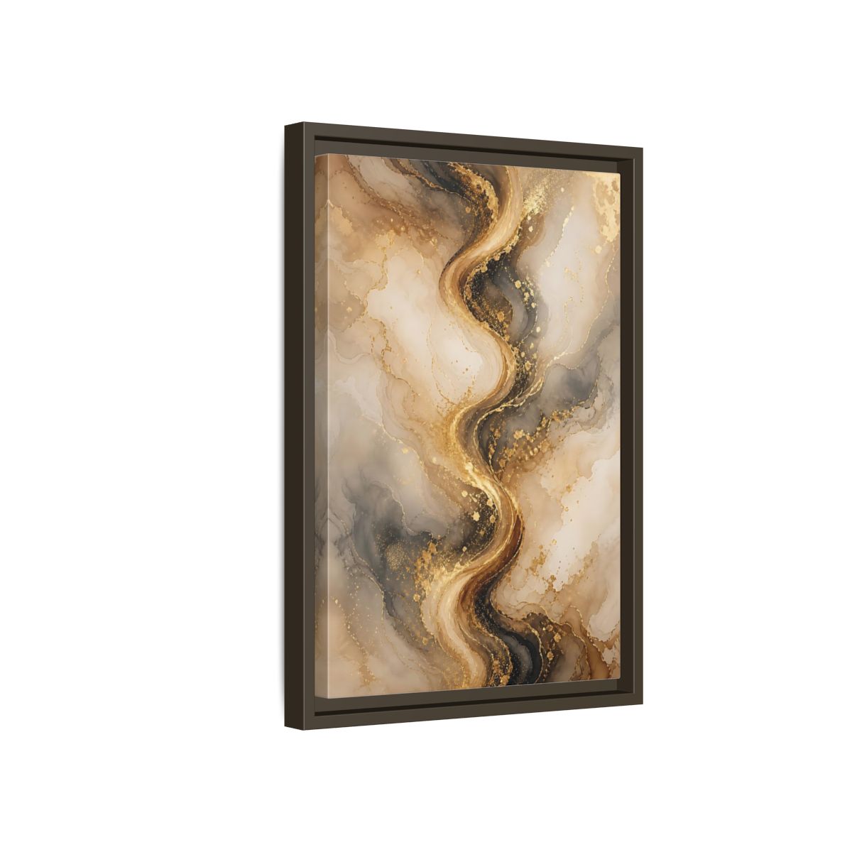 Abstract Fluid Art Gold and Gray Framed Canvas Wall Art - Living Room, Above Sofa shown as canvas wall art