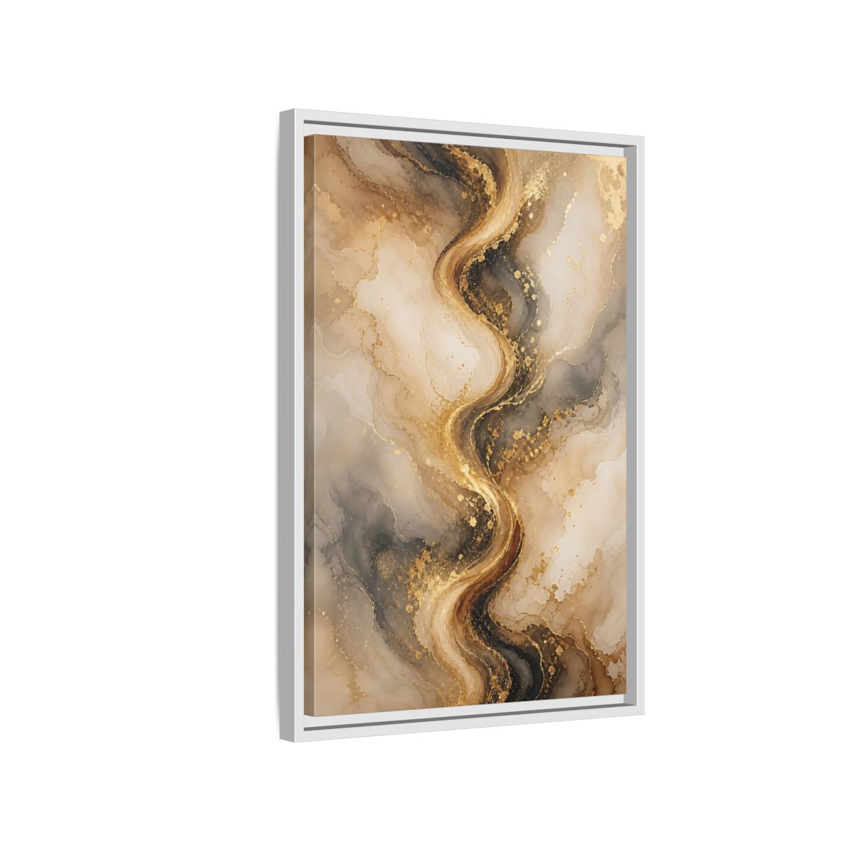 Abstract Fluid Art Gold and Gray Framed Canvas Wall Art - Living Room, Above Sofa shown as canvas wall art