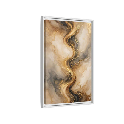 Abstract Fluid Art Gold and Gray Framed Canvas Wall Art - Living Room, Above Sofa shown as canvas wall art
