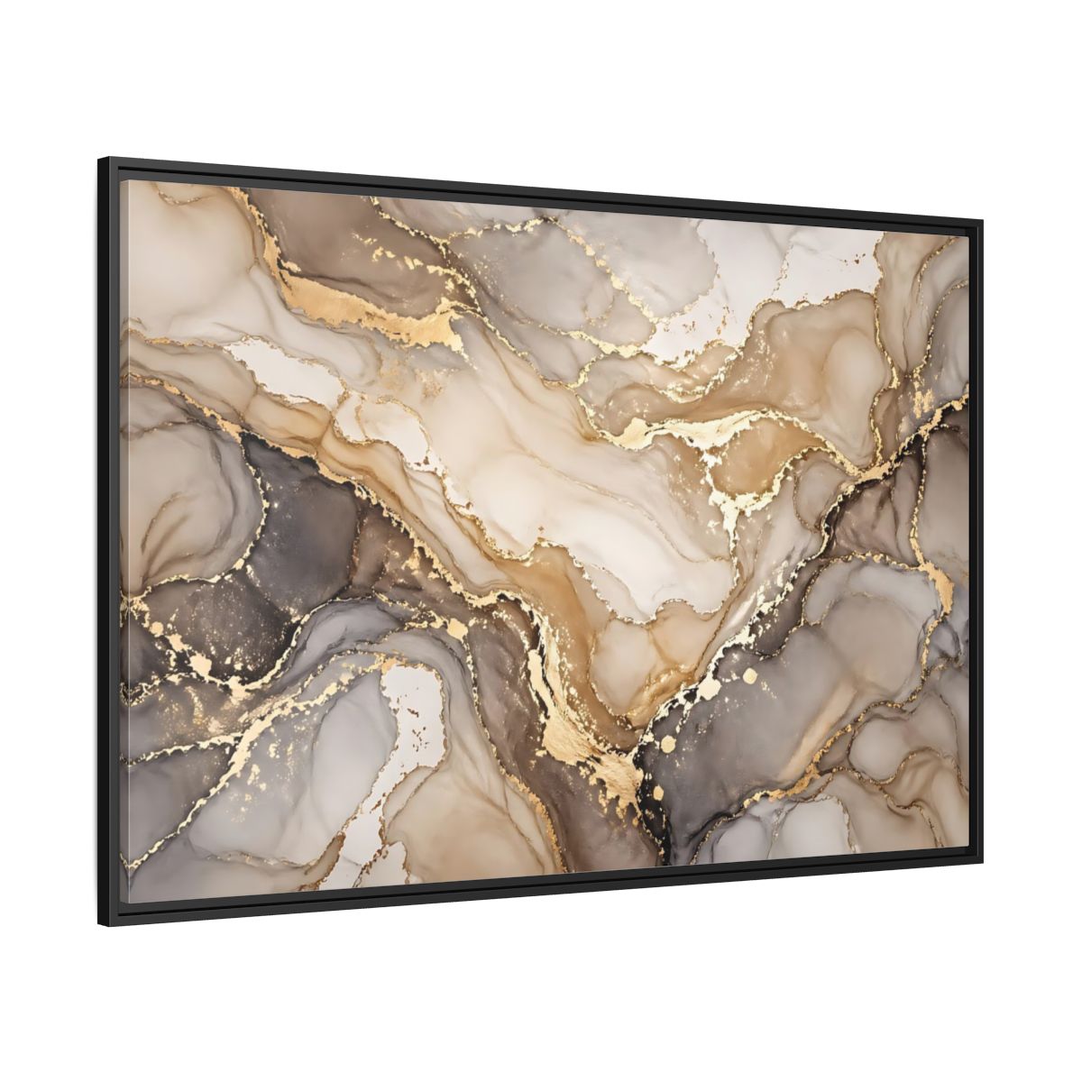 Side Mockup 12. Abstract Fluid Art Gold And Gray shown as stretched canvas wall art
