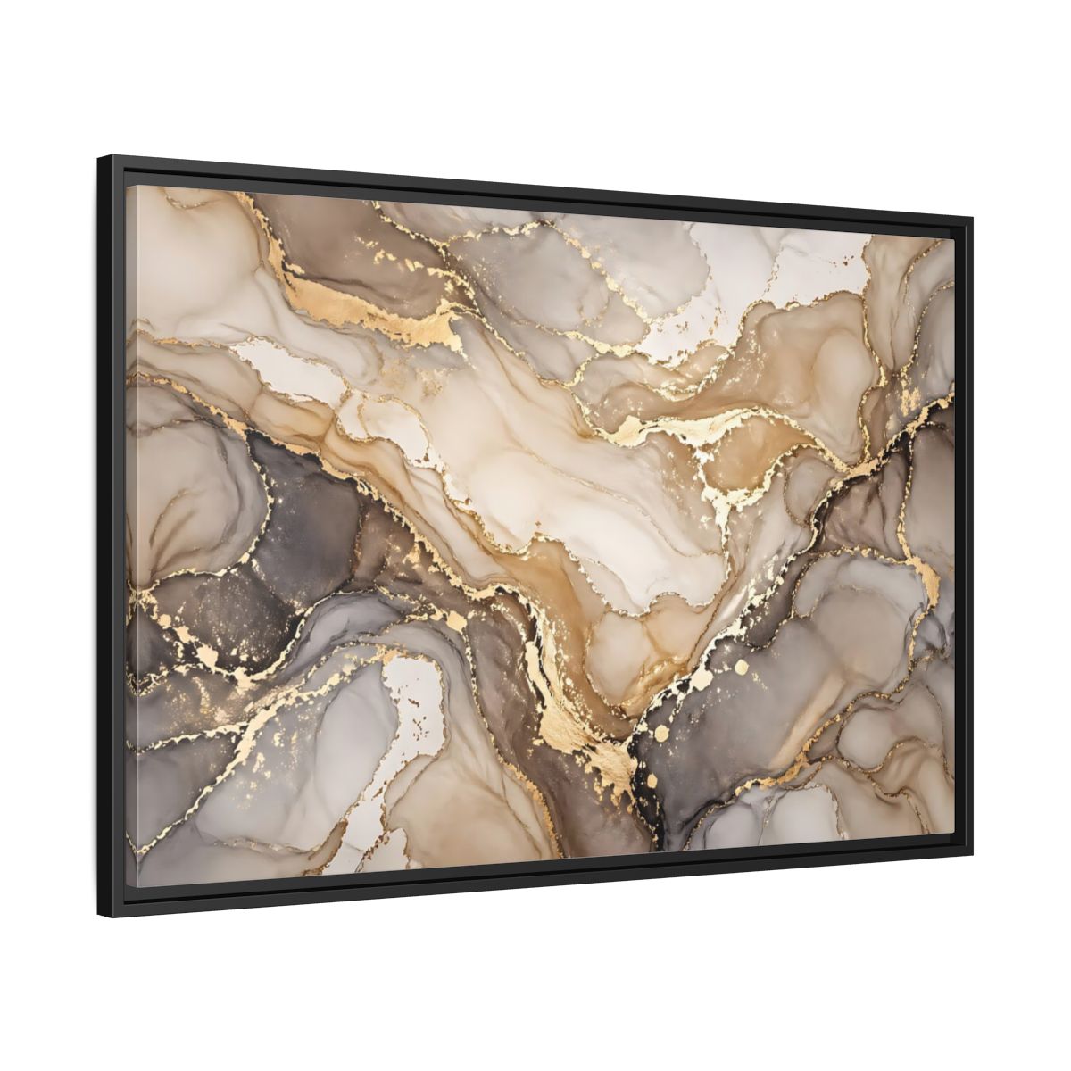 Side Mockup 13. Abstract Fluid Art Gold And Gray shown as stretched canvas wall art