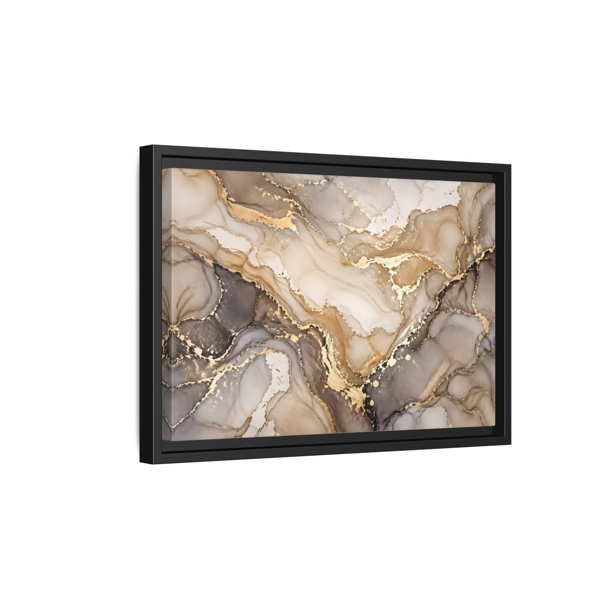 Side Mockup 6. Abstract Fluid Art Gold And Gray shown as stretched canvas wall art