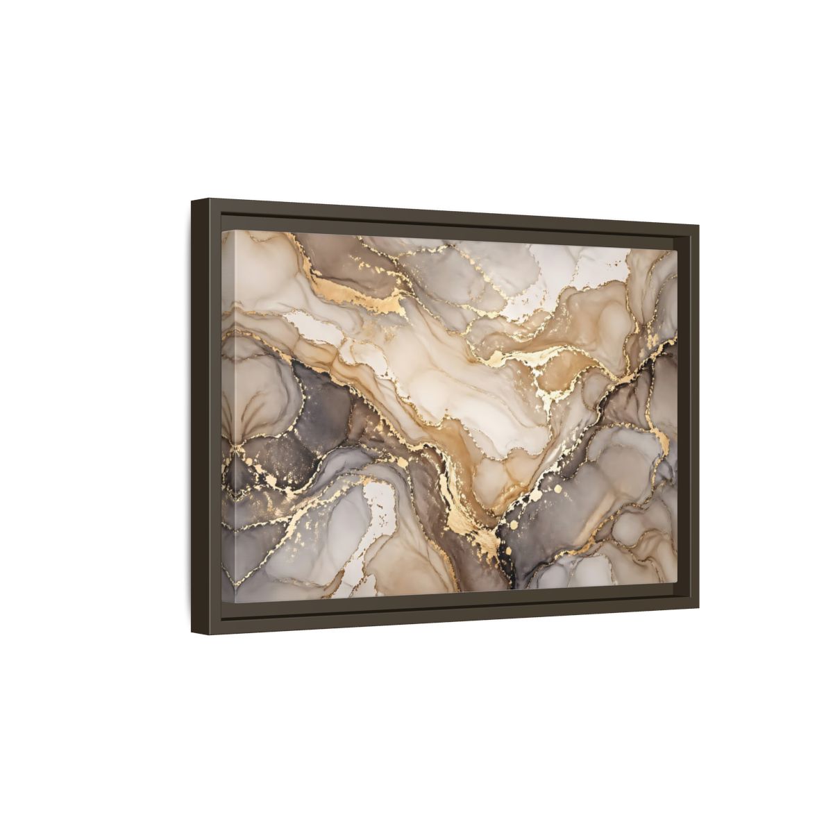 Side Mockup 5. Abstract Fluid Art Gold And Gray shown as stretched canvas wall art