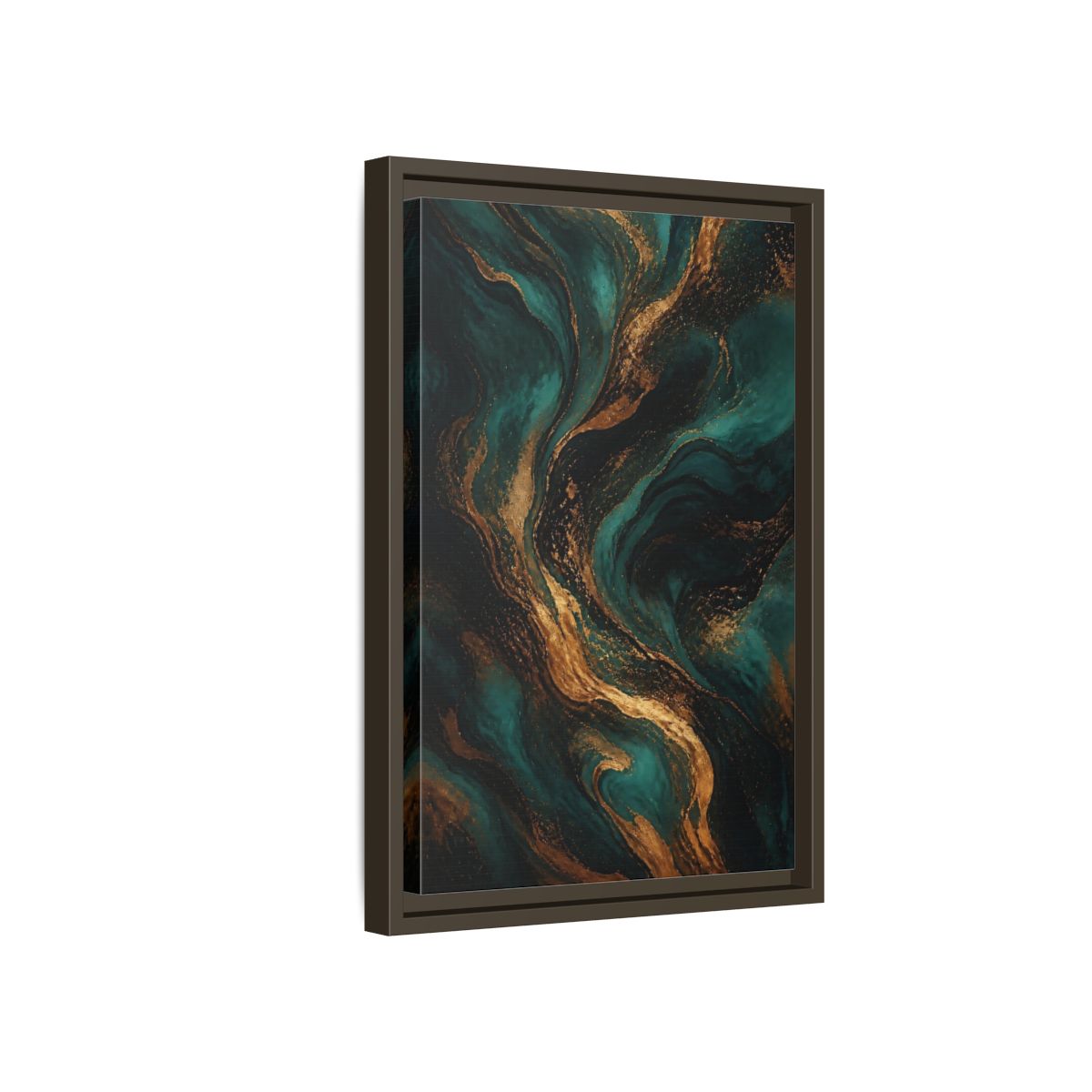 Side Mockup 5. Abstract Fluid Art Teal Gold Abstract shown as stretched canvas wall art