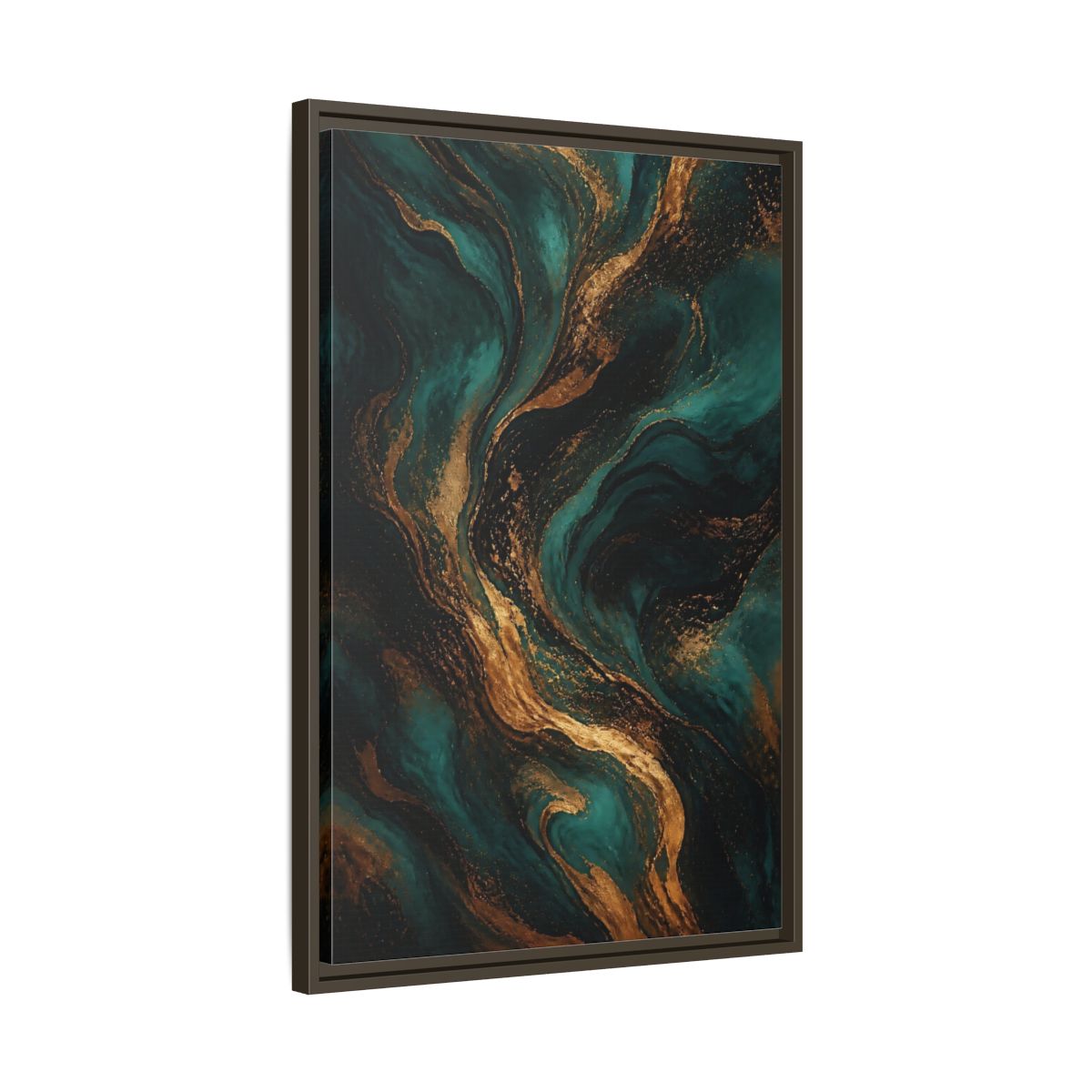 Side Mockup 11. Abstract Fluid Art Teal Gold Abstract shown as stretched canvas wall art