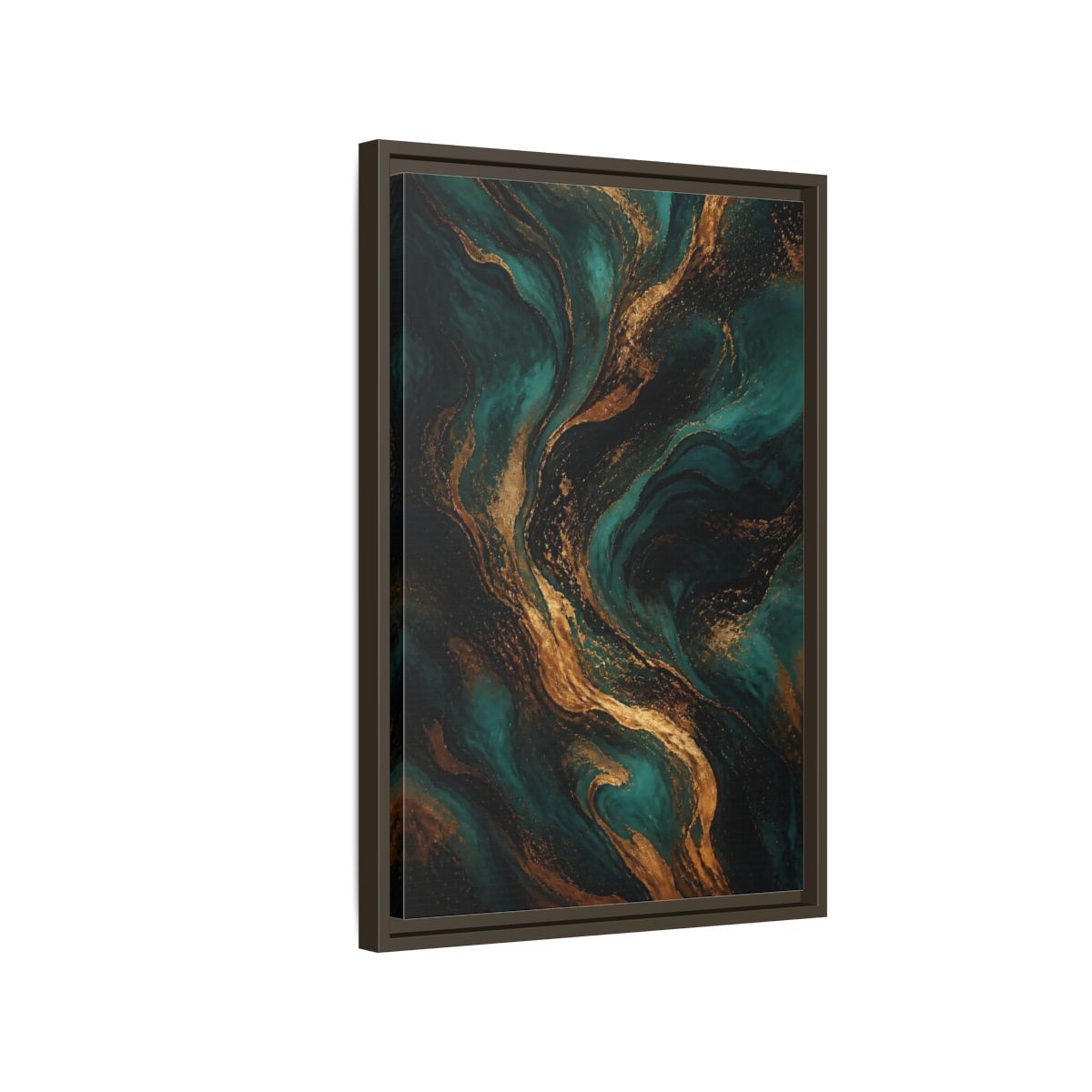 Side Mockup 2. Abstract Fluid Art Teal Gold Abstract shown as stretched canvas wall art