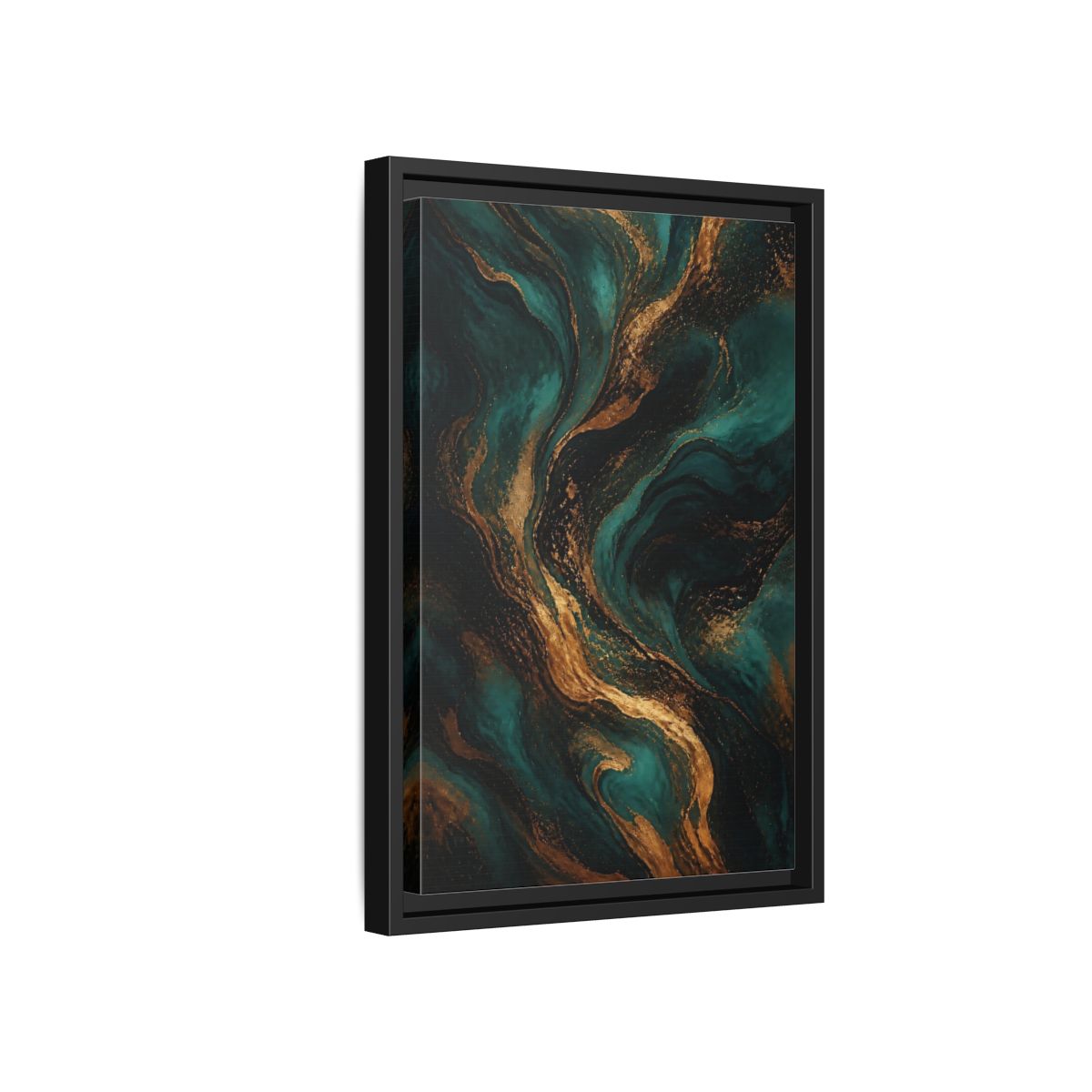 Side Mockup 6. Abstract Fluid Art Teal Gold Abstract shown as stretched canvas wall art