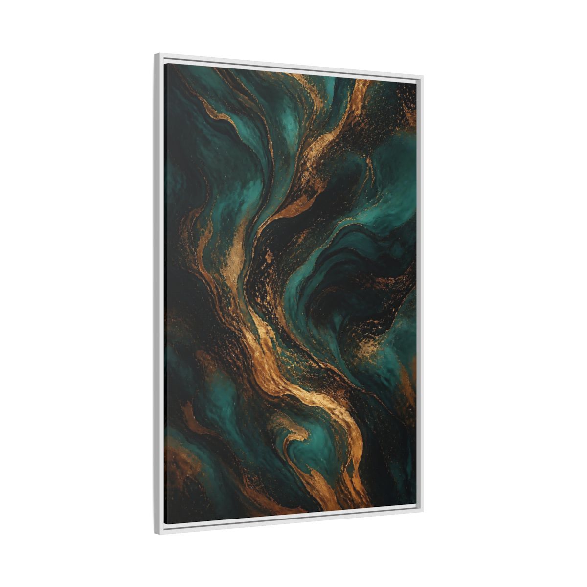 Side Mockup 7. Abstract Fluid Art Teal Gold Abstract shown as stretched canvas wall art