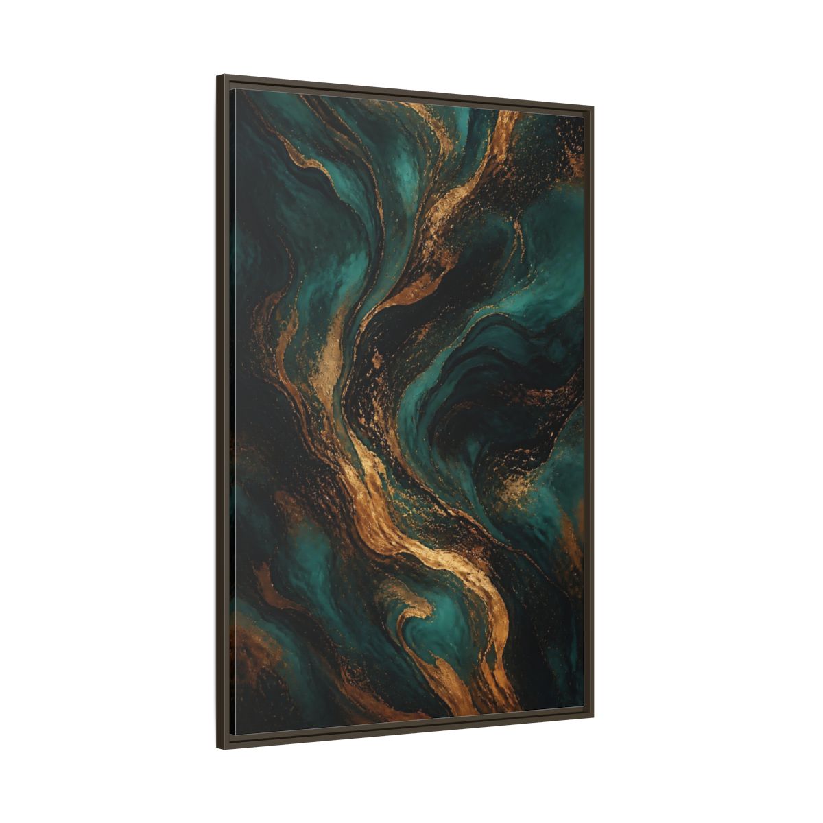 Side Mockup 8. Abstract Fluid Art Teal Gold Abstract shown as stretched canvas wall art