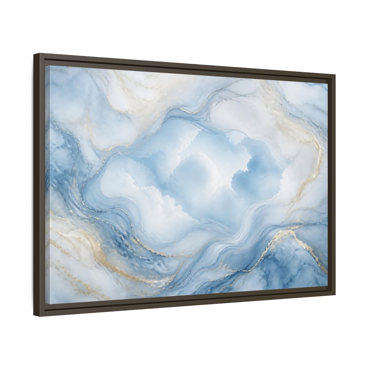 Side Mockup 11. Abstract Fluid Abstract Blue Gold Abstract shown as stretched canvas wall art