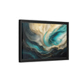 Side Mockup 6. Abstract Fluid Abstract Teal Gold Abstract shown as stretched canvas wall art