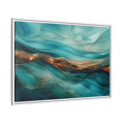 Side Mockup 9. Abstract Fluid Abstract Teal Gold Abstract shown as stretched canvas wall art