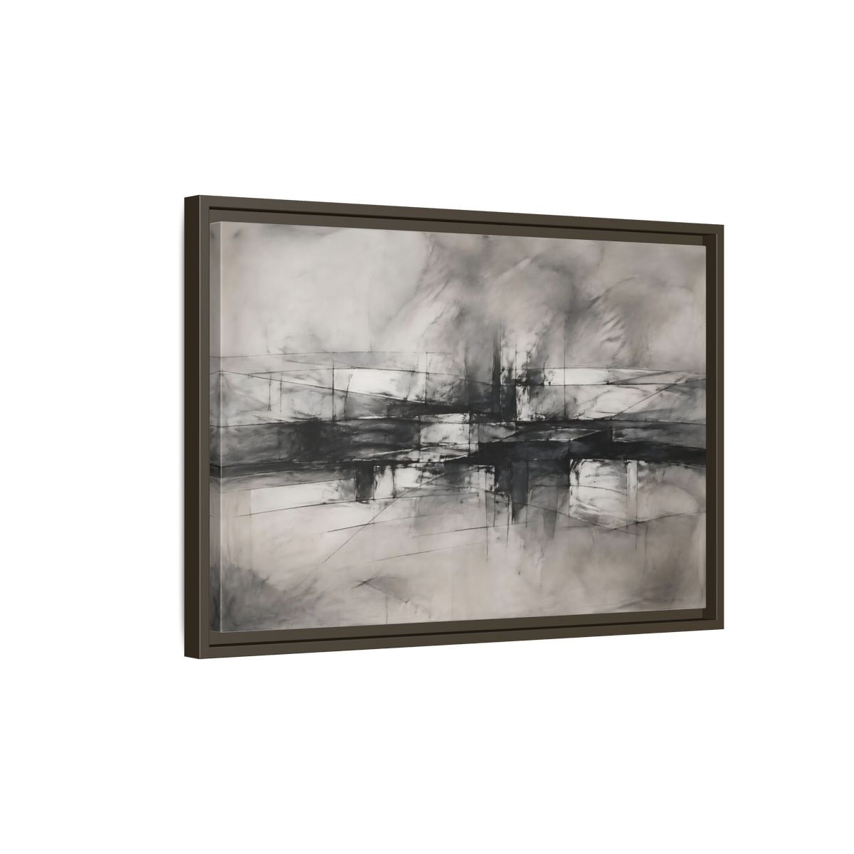 Side Mockup 2. Abstract Abstract Forms Black And White Abstract shown as stretched canvas wall art