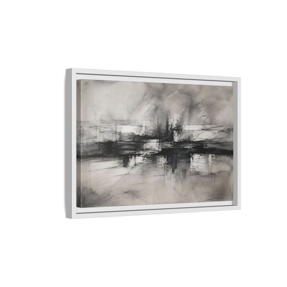 Side Mockup 4. Abstract Abstract Forms Black And White Abstract shown as stretched canvas wall art