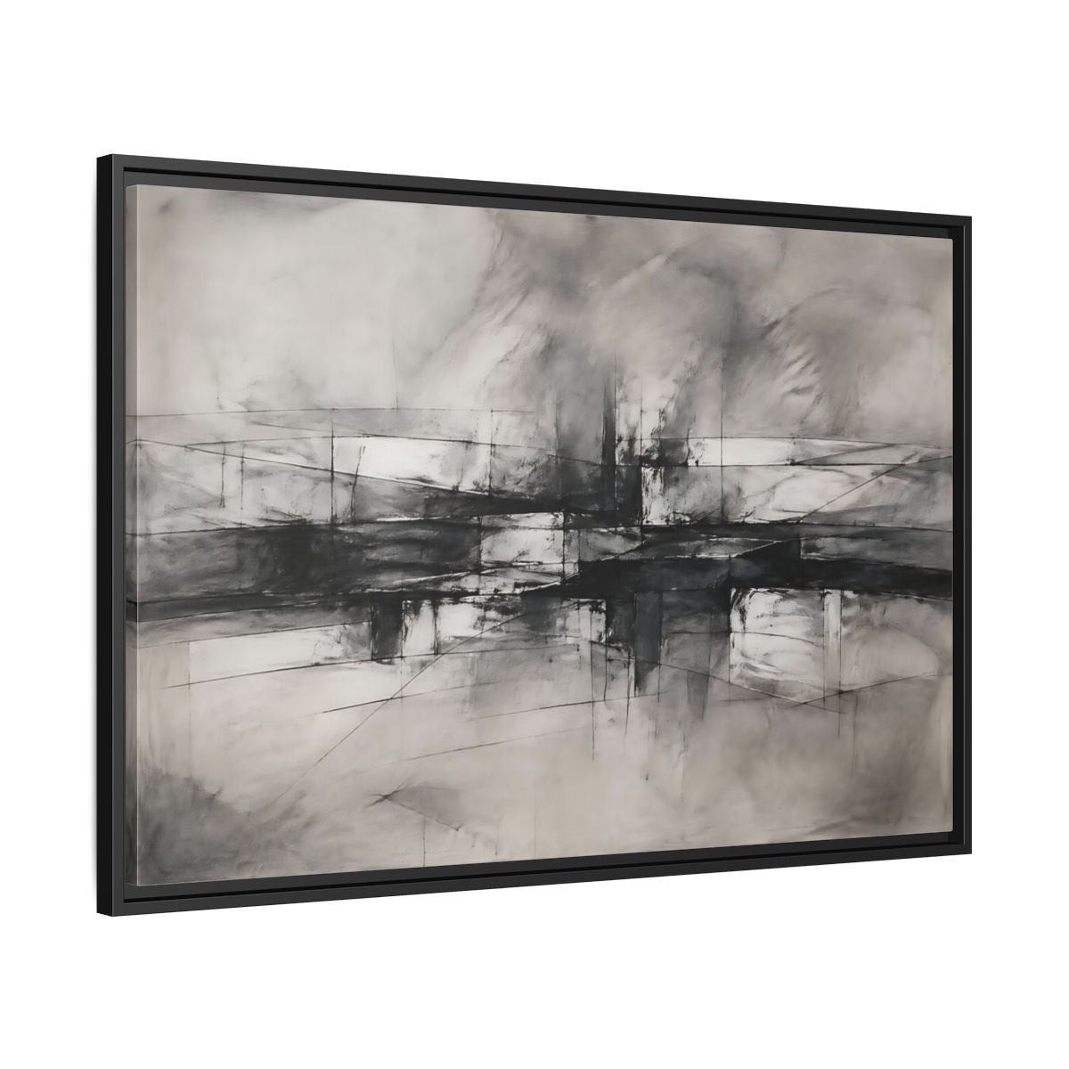 Side Mockup 13. Abstract Abstract Forms Black And White Abstract shown as stretched canvas wall art