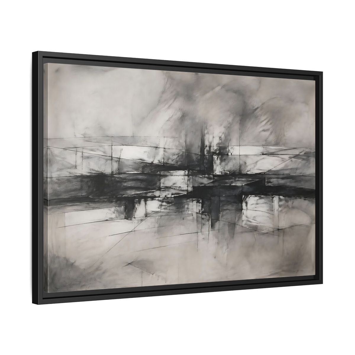 Side Mockup 14. Abstract Abstract Forms Black And White Abstract shown as stretched canvas wall art