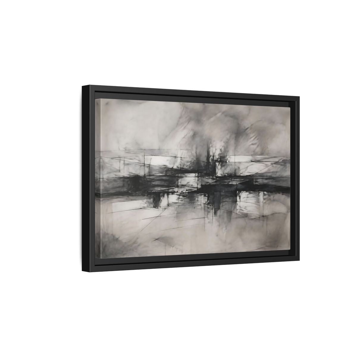 Side Mockup 6. Abstract Abstract Forms Black And White Abstract shown as stretched canvas wall art
