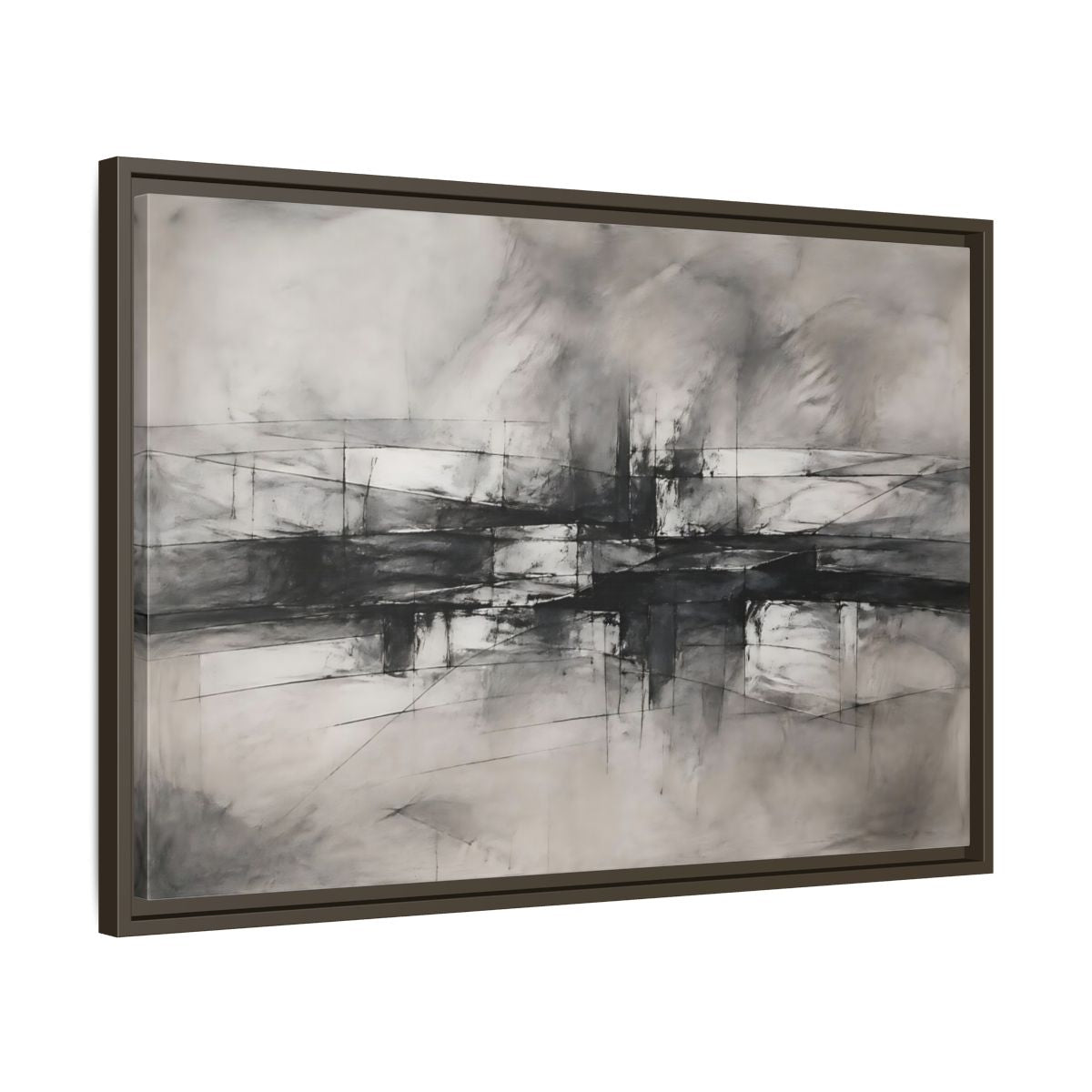 Side Mockup 11. Abstract Abstract Forms Black And White Abstract shown as stretched canvas wall art