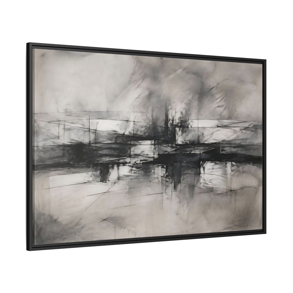 Side Mockup 12. Abstract Abstract Forms Black And White Abstract shown as stretched canvas wall art