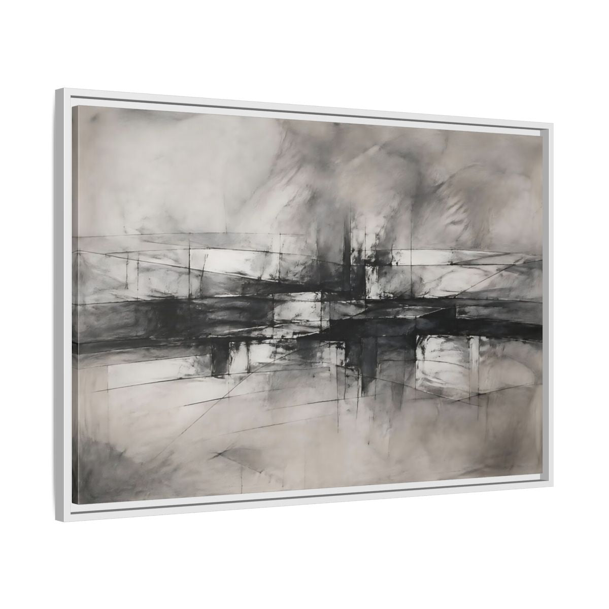Side Mockup 9. Abstract Abstract Forms Black And White Abstract shown as stretched canvas wall art