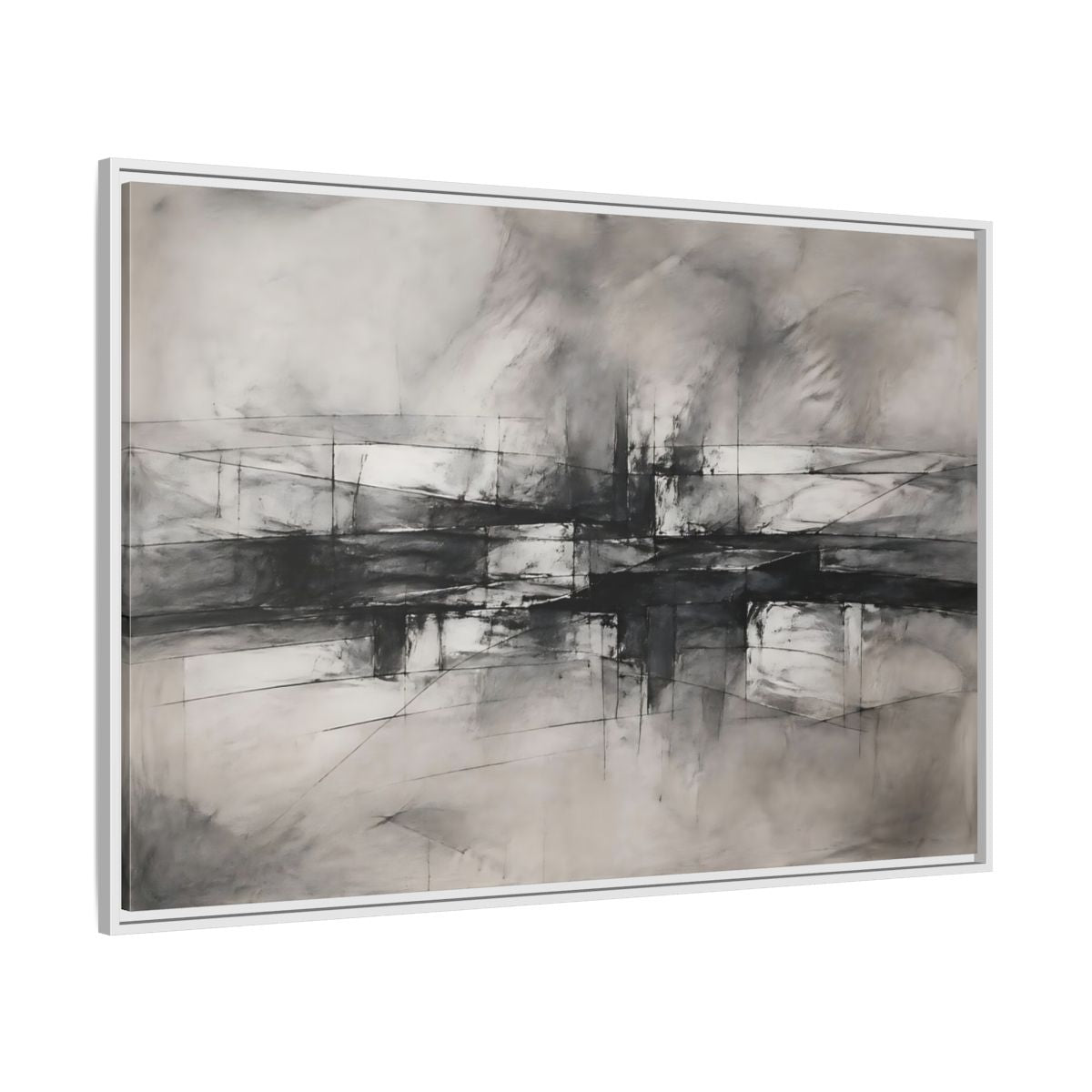Side Mockup 7. Abstract Abstract Forms Black And White Abstract shown as stretched canvas wall art