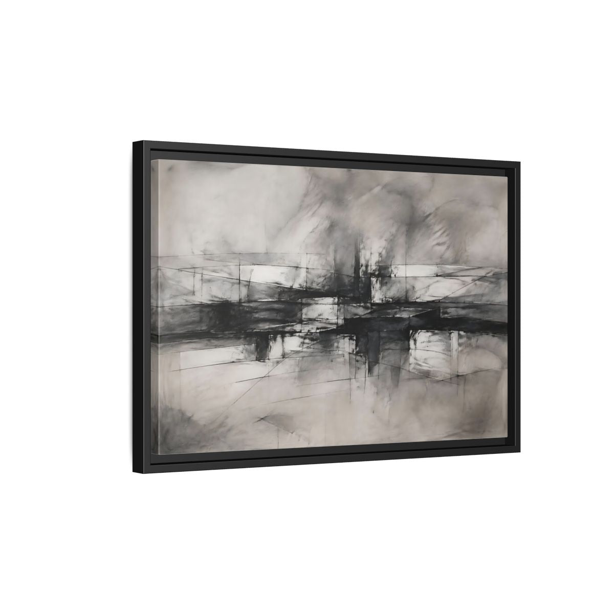 Side Mockup 3. Abstract Abstract Forms Black And White Abstract shown as stretched canvas wall art