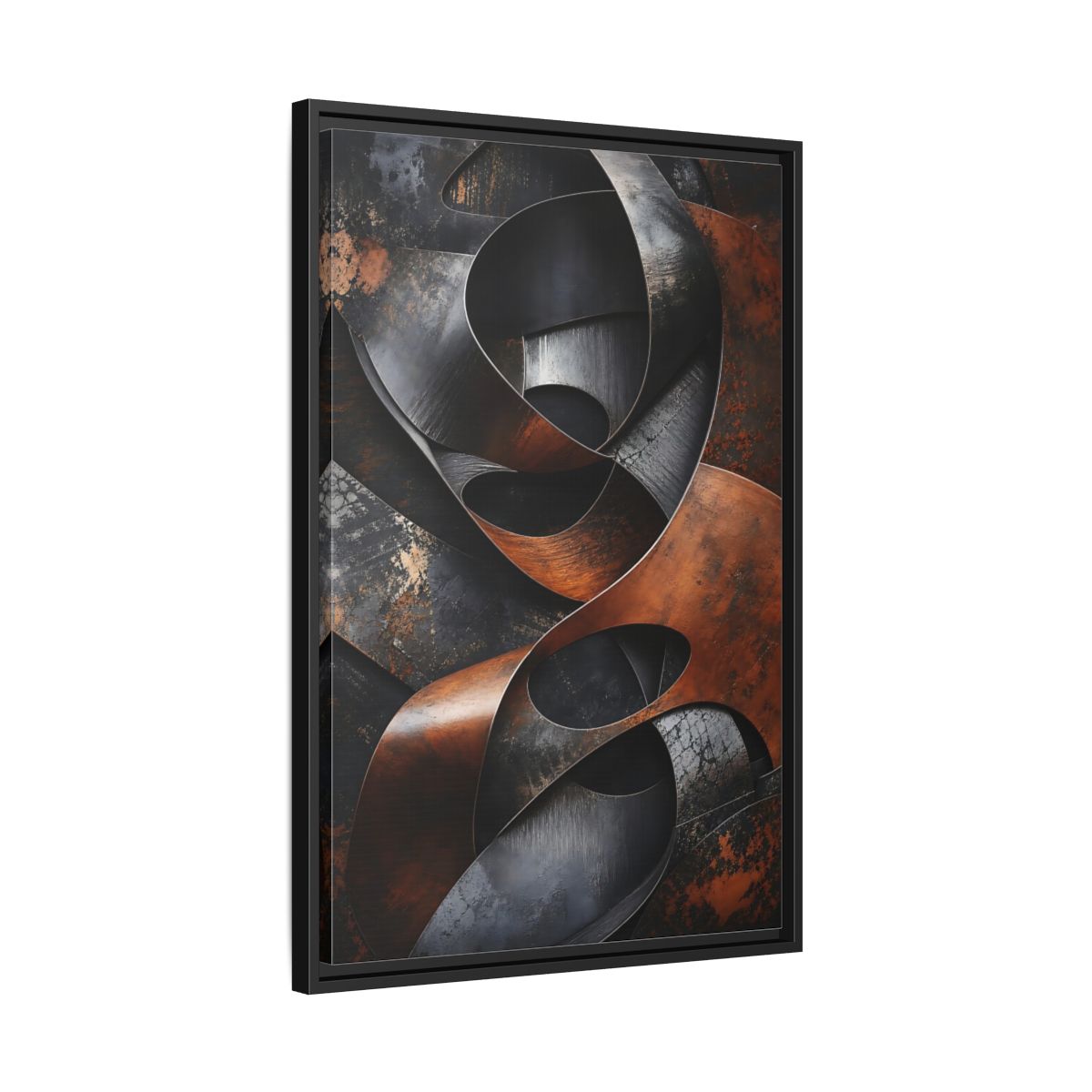 Abstract Forms Brown Black Framed Canvas Wall Art - Industrial Living Room, Above Sofa shown as canvas wall art