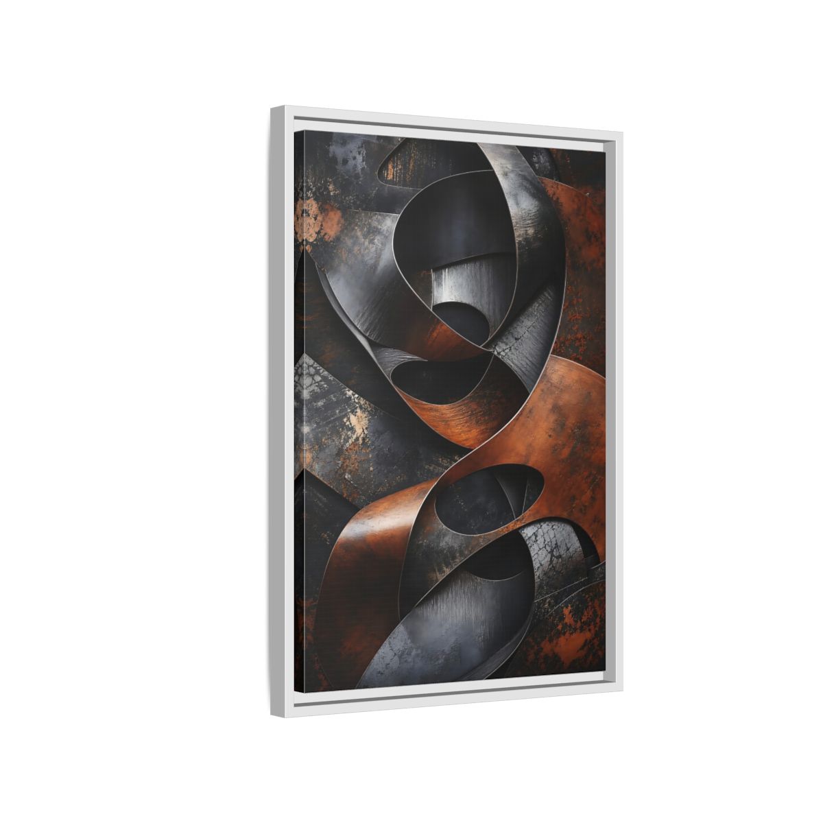 Abstract Forms Brown Black Framed Canvas Wall Art - Industrial Living Room, Above Sofa shown as canvas wall art