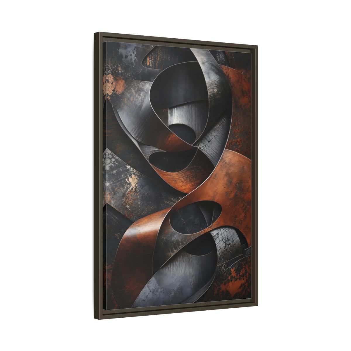 Abstract Forms Brown Black Framed Canvas Wall Art - Industrial Living Room, Above Sofa shown as canvas wall art