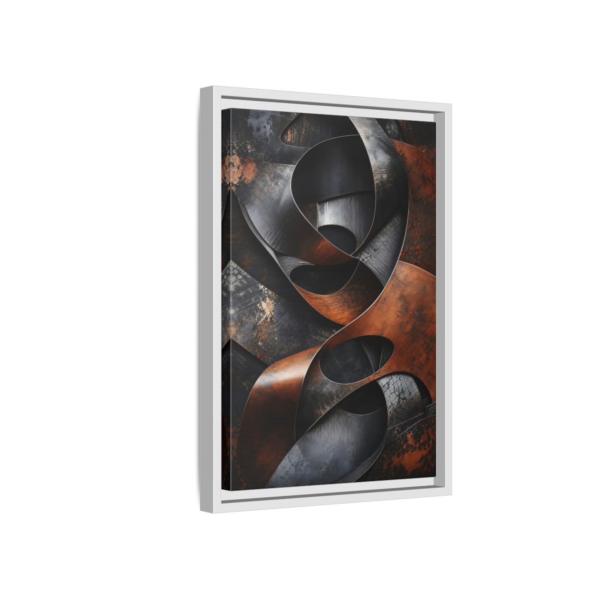 Abstract Forms Brown Black Framed Canvas Wall Art - Industrial Living Room, Above Sofa shown as canvas wall art