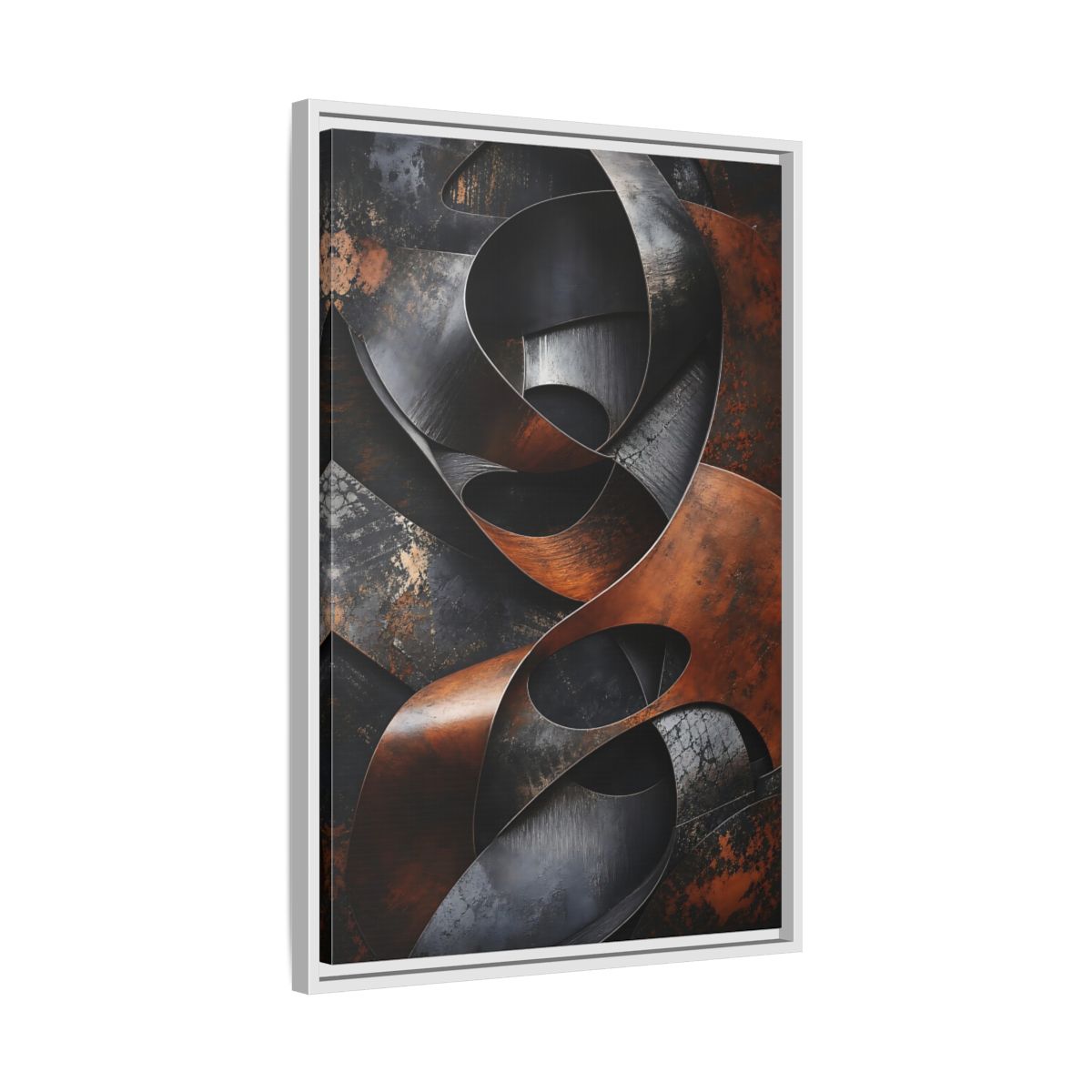 Abstract Forms Brown Black Framed Canvas Wall Art - Industrial Living Room, Above Sofa shown as canvas wall art