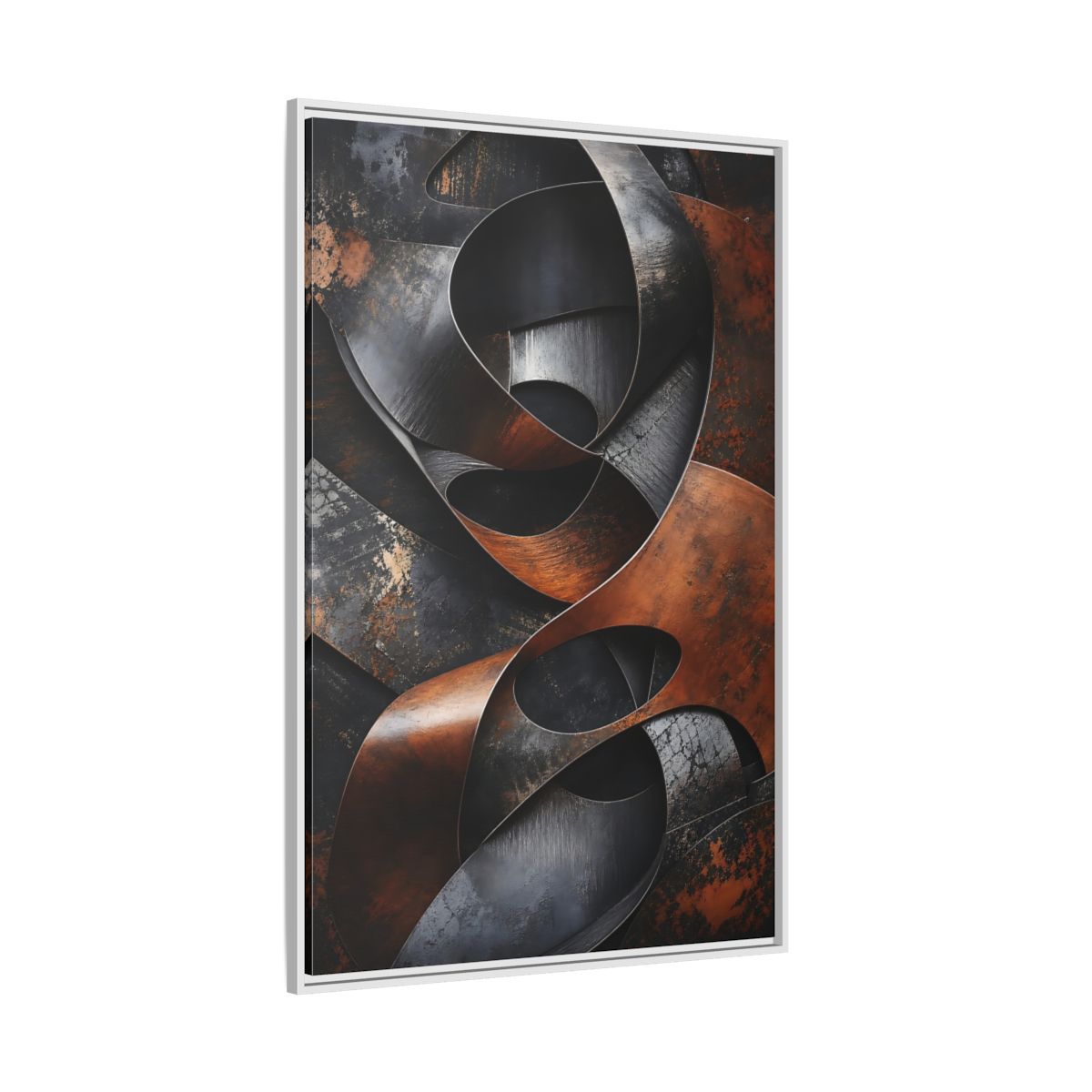 Abstract Forms Brown Black Framed Canvas Wall Art - Industrial Living Room, Above Sofa shown as canvas wall art