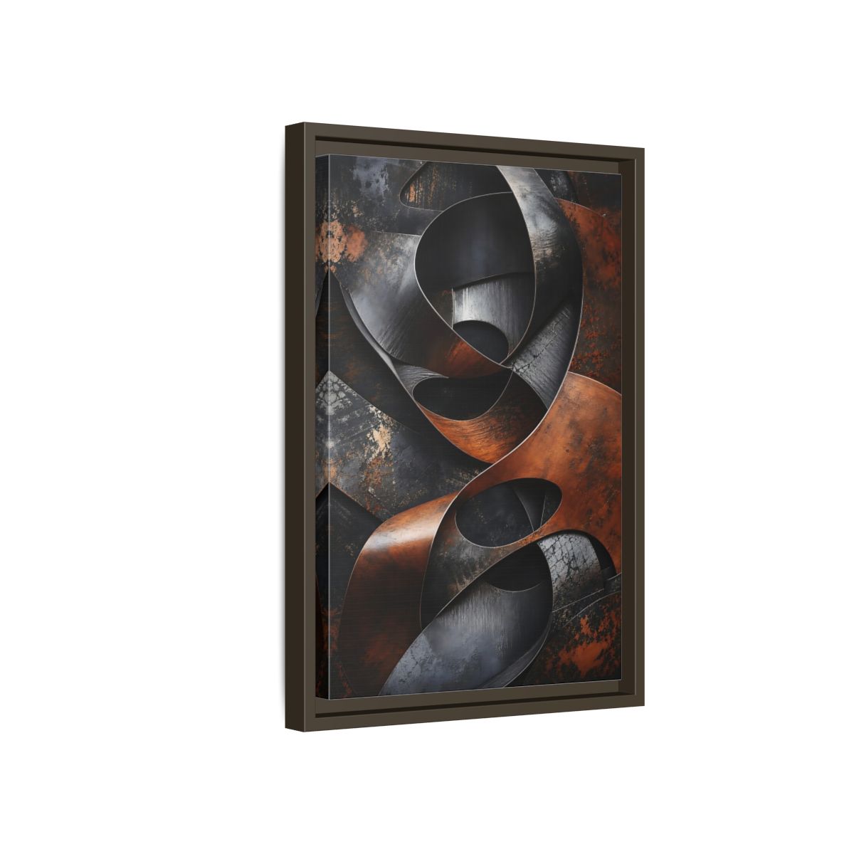Abstract Forms Brown Black Framed Canvas Wall Art - Industrial Living Room, Above Sofa shown as canvas wall art