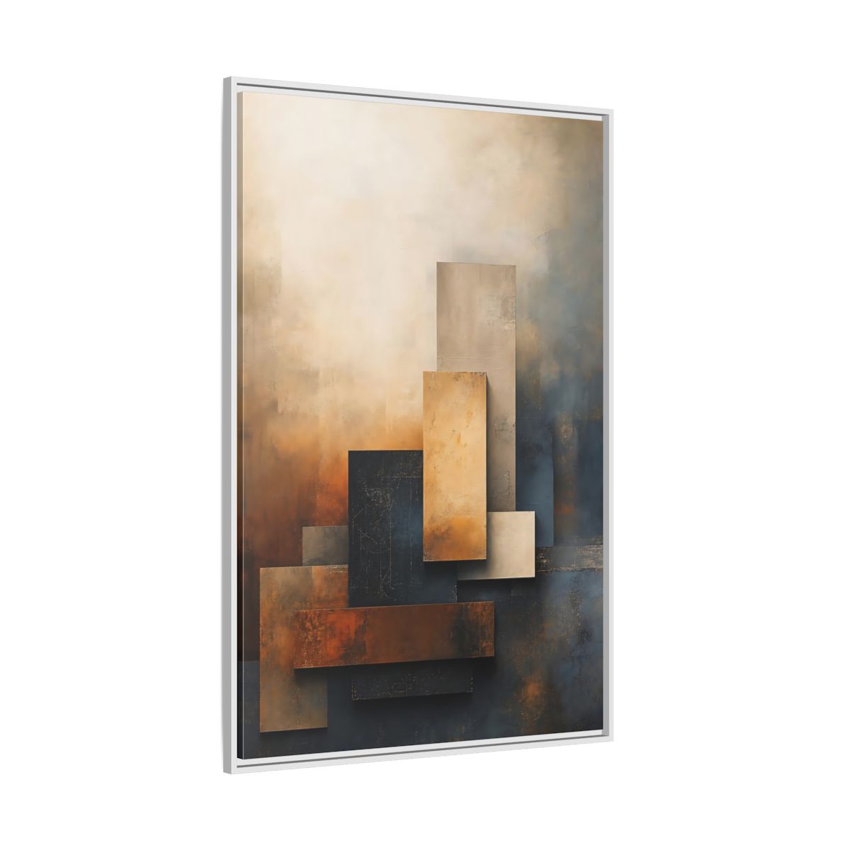 Side Mockup 7. Abstract Abstract Forms Brown Blue Abstract shown as stretched canvas wall art