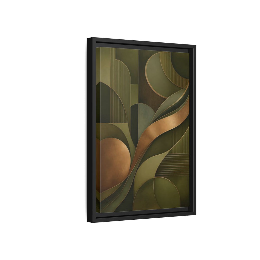 Side Mockup 6. Abstract Abstract Forms Green And Gold shown as stretched canvas wall art