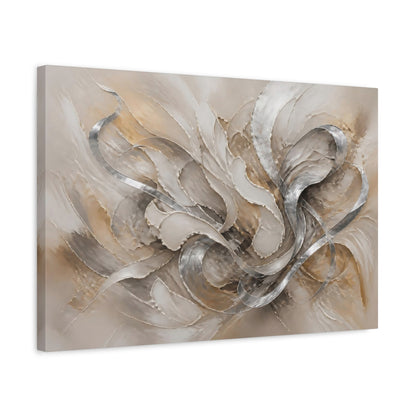 Side Mockup 3. Abstract Abstract Forms Neutral Silver Gold shown as stretched canvas wall art