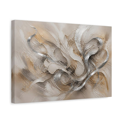Side Mockup 4. Abstract Abstract Forms Neutral Silver Gold shown as stretched canvas wall art