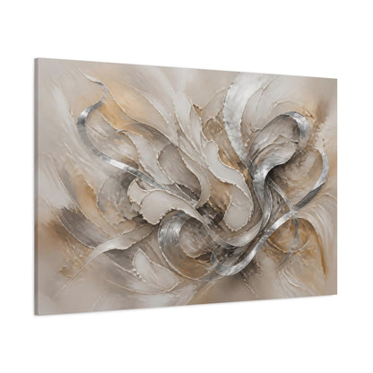 Side Mockup 1. Abstract Abstract Forms Neutral Silver Gold shown as stretched canvas wall art